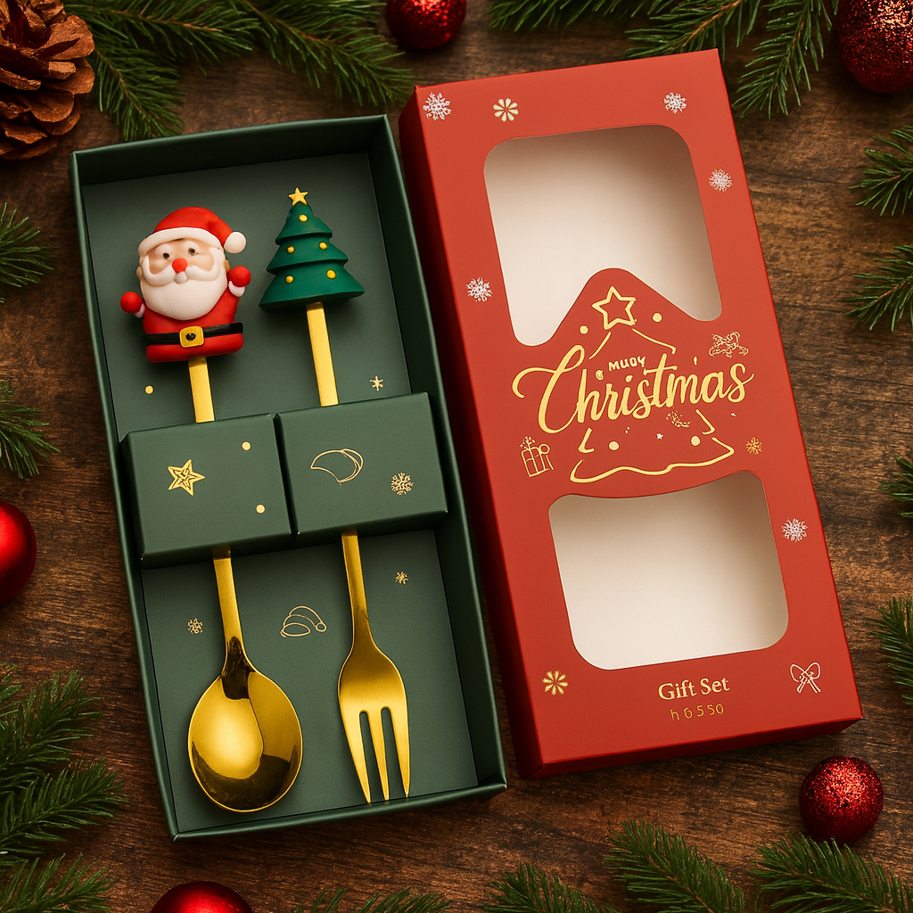 🎄✨ Christmas Holiday Spoon &amp; Fork Gift Set – Limited Edition ✨🎁