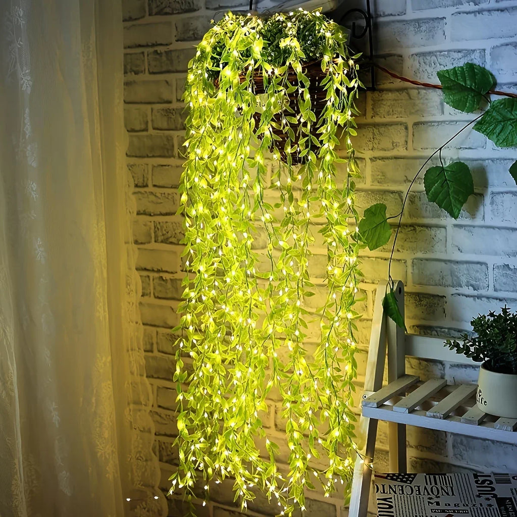 2M 20 LED Willow Curtain Light – Decorative Copper Wire String Lamp with Imitation Leaves & Battery Box | FutaHome Holiday & Home Decor