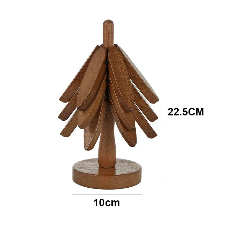 4PCS Wooden Tree-Shaped Heat Resistant Trivets