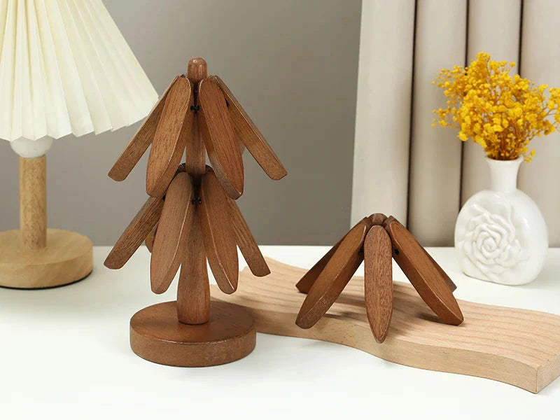 4PCS Wooden Tree-Shaped Heat Resistant Trivets