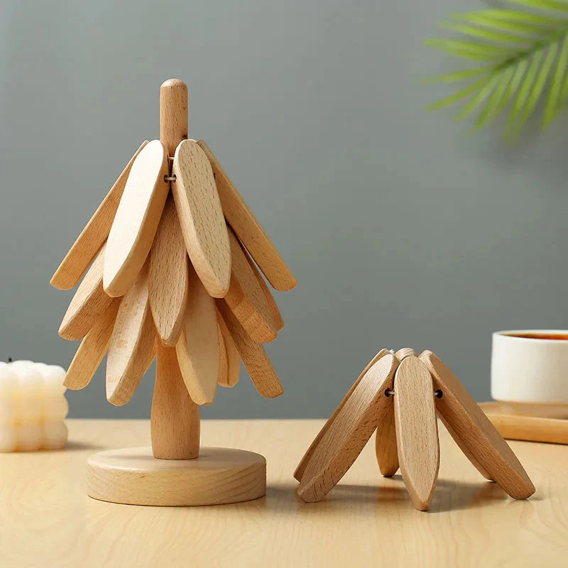 4PCS Wooden Tree-Shaped Heat Resistant Trivets