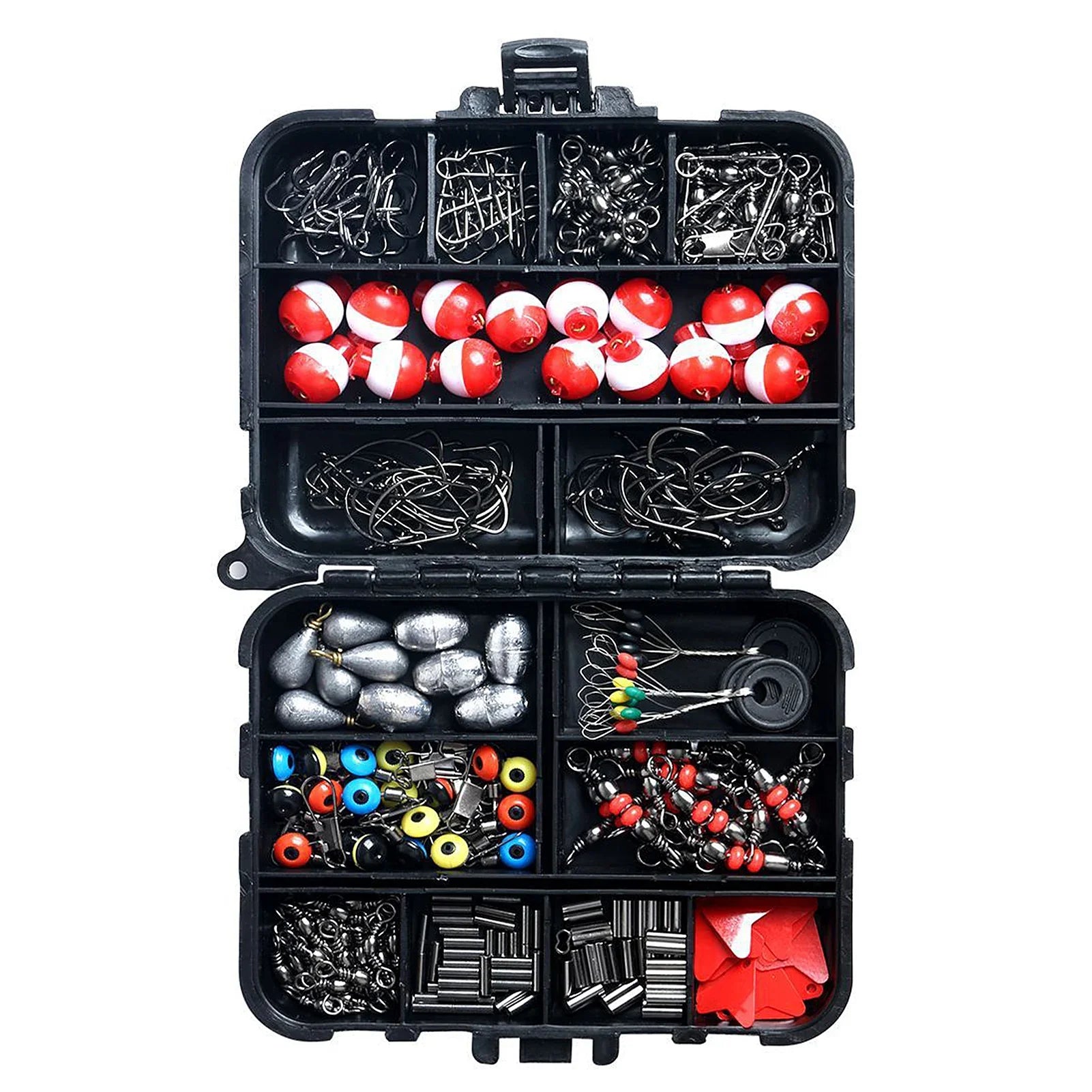 263pcs Fishing Set with Tackle box, Inc. Plier Jig Hooks Sinker Weight Swivels Snaps Sinker Slides