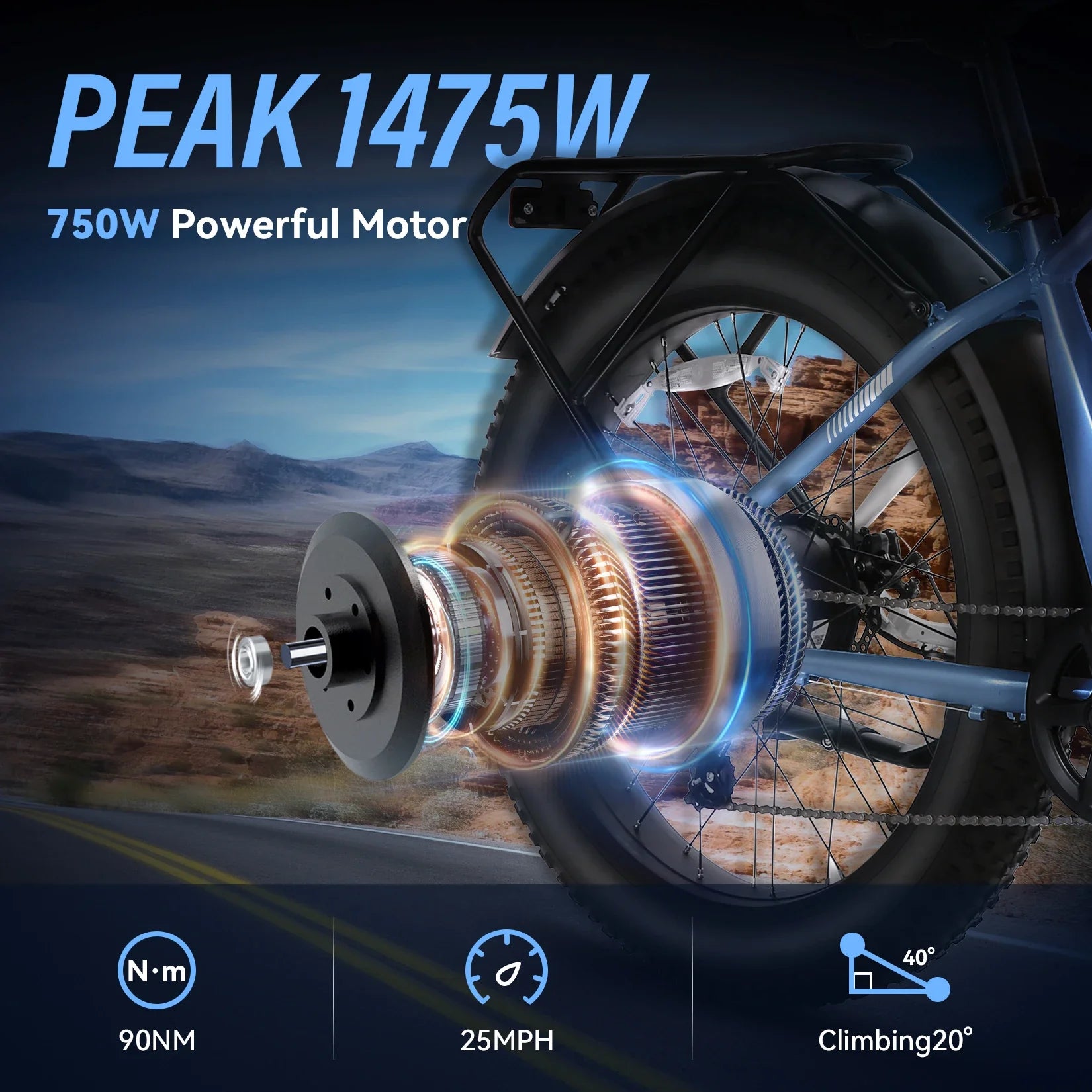 AMAK 1500W Fat Tire Electric Bike 26 Inch With 48V 720Wh Removable Battery