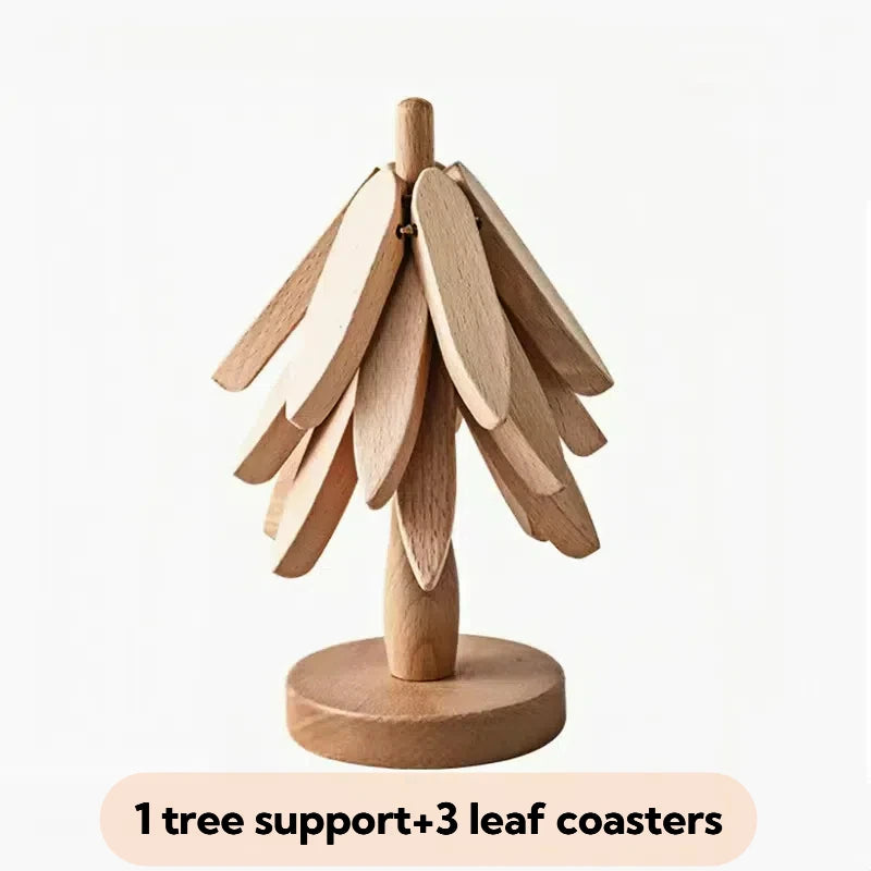 4PCS Wooden Tree-Shaped Heat Resistant Trivets